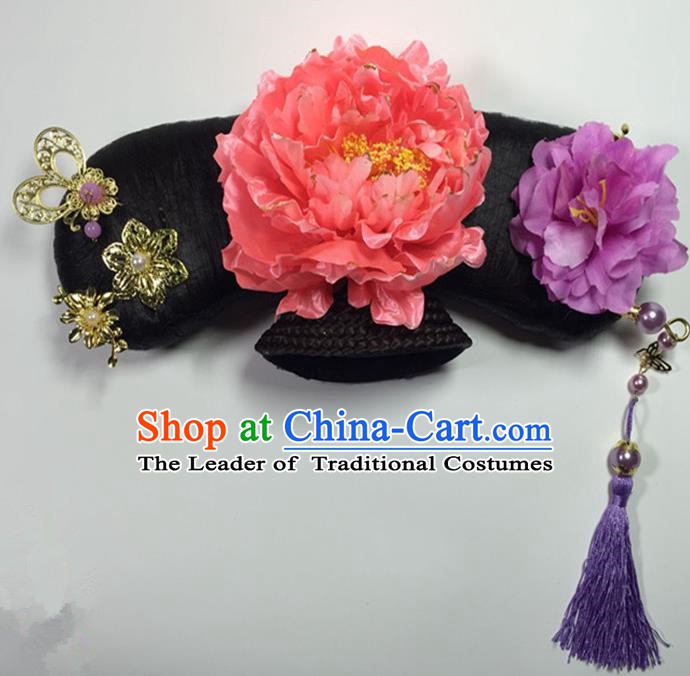 Asian China Handmade Classical Qing Dynasty Manchu Palace Lady Wig and Hair Accessories