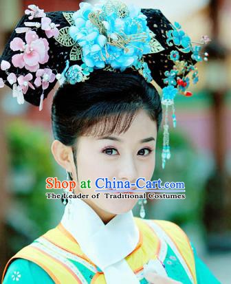 Asian China Handmade Classical Qing Dynasty Manchu Palace Princess Wig and Hair Accessories