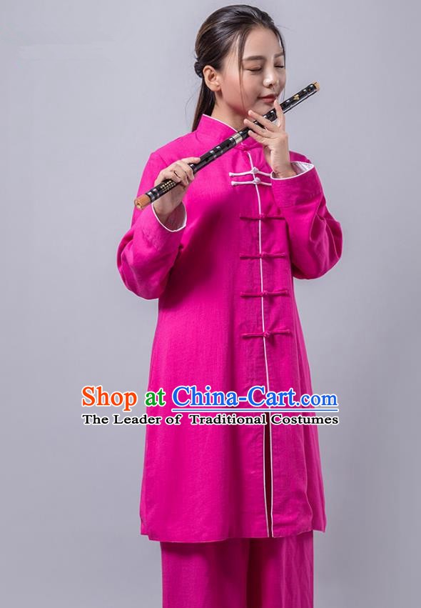 Top Grade Chinese Kung Fu Rosy Costume China Martial Arts Training Uniform Tai Ji Wushu Clothing for Women
