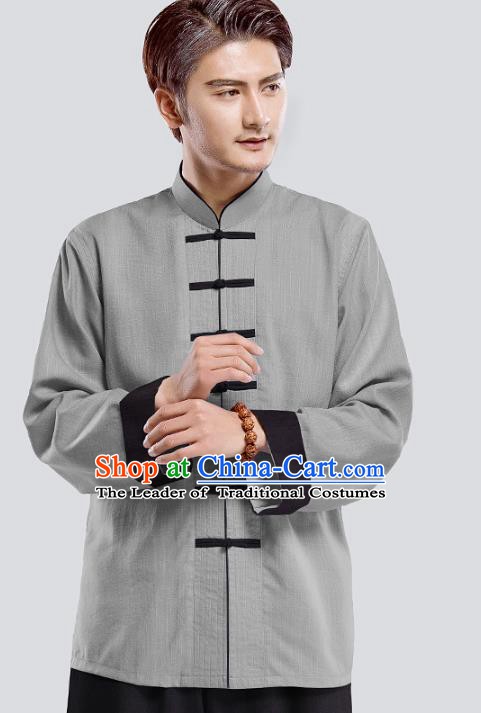 Top Grade Chinese Kung Fu Costume Tai Ji Training Grey Uniform, China Martial Arts Tang Suit Gongfu Clothing for Men