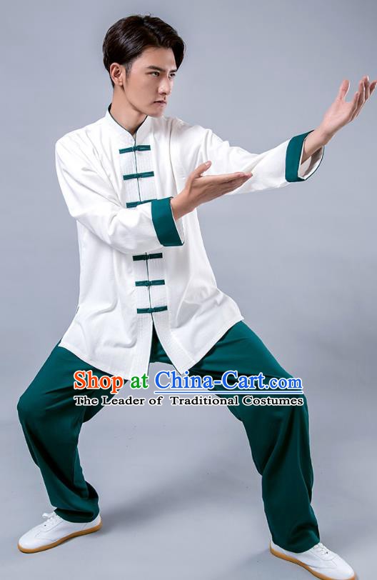 Top Grade Chinese Kung Fu Costume Tai Ji Training White Uniform, China Martial Arts Tang Suit Gongfu Clothing for Men