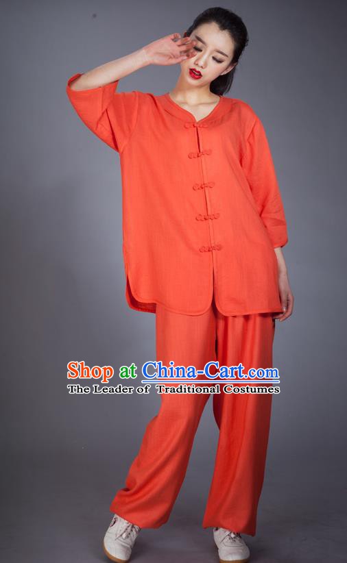 Top Grade Chinese Kung Fu Costume Martial Arts Orange Uniform, China Tai Ji Wushu Clothing for Women