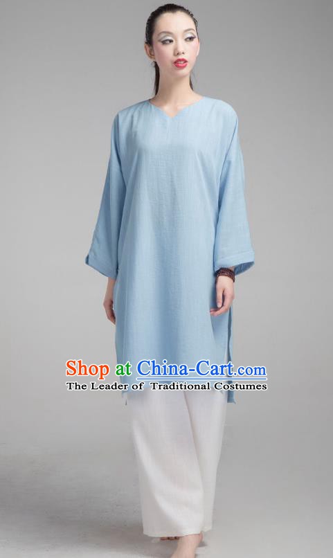 Top Grade Chinese Kung Fu Costume Martial Arts Uniform, China Tai Ji Wushu Blue Clothing for Women