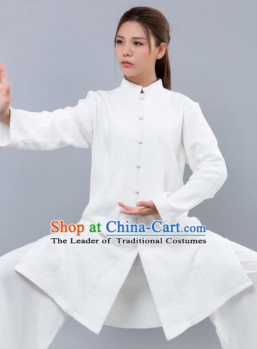 Top Grade Chinese Kung Fu White Costume Martial Arts Uniform, China Tai Ji Wushu Clothing for Women