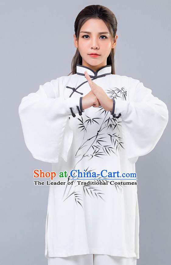 Top Grade Chinese Kung Fu Costume Martial Arts Ink Painting Bamboo Uniform, China Tai Ji Wushu Clothing for Women