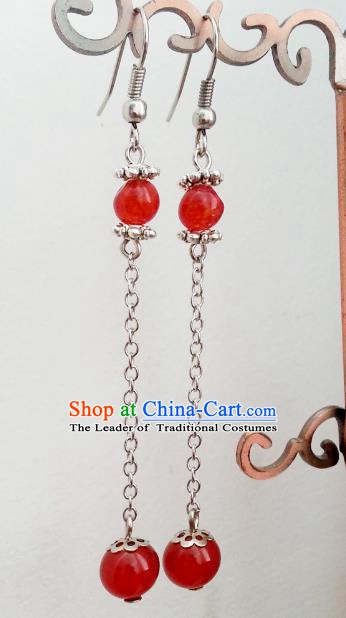 Traditional Handmade Chinese Ancient Princess Hanfu Eardrop Accessories Classical Red Beads Tassel Earrings for Women