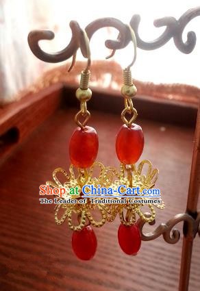 Traditional Chinese Handmade Golden Lotus Eardrop Ancient Palace Queen Hanfu Classical Earrings for Women