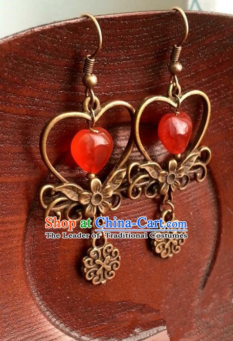 Traditional Chinese Handmade Classical Bronze Eardrop Ancient Palace Queen Hanfu Earrings for Women