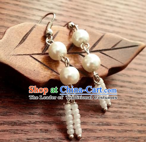 Traditional Chinese Handmade Ancient Princess Hanfu Pearls Eardrop Classical Palace Lady Earrings for Women