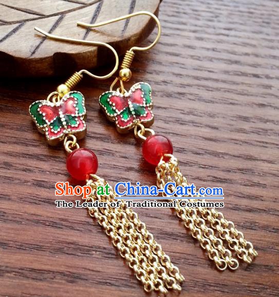 Traditional Chinese Handmade Classical Hanfu Blueing Butterfly Eardrop Ancient Palace Princess Earrings for Women