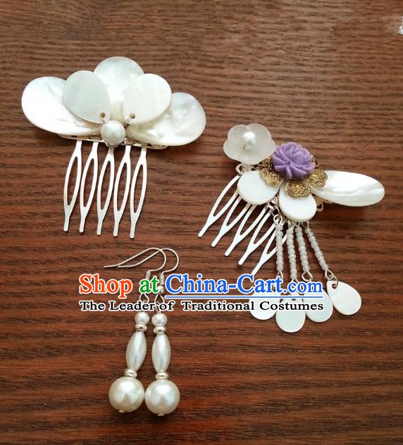 Traditional Handmade Chinese Classical Hair Accessories Ancient Princess Hairpins Hair Comb and Earrings for Women
