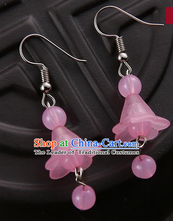 Asian Chinese Traditional Handmade Jewelry Accessories Hanfu Classical Pink Earrings for Women