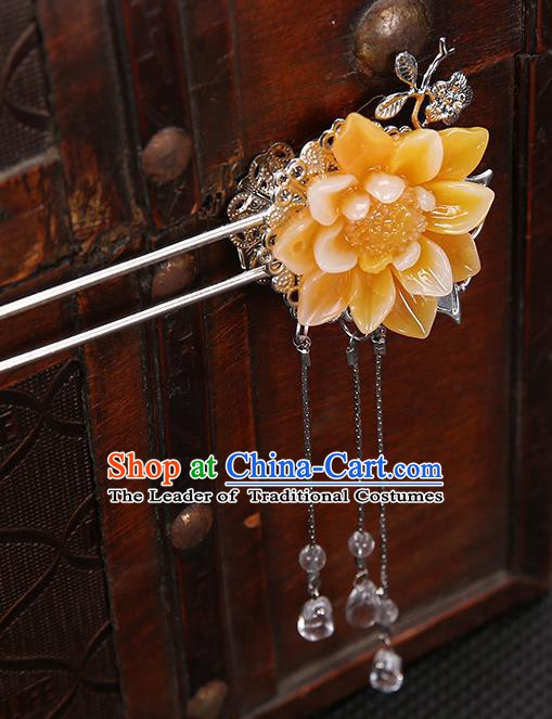 Handmade Asian Chinese Classical Hair Accessories Orange Flower Hair Clip Ancient Hanfu Hairpins for Women