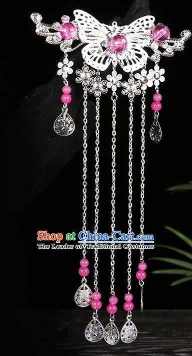 Handmade Asian Chinese Classical Hair Accessories Rosy Beads Tassel Hairpins Hanfu Hair Stick for Women