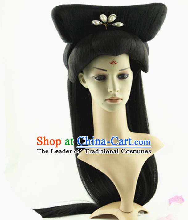 Asian Chinese Handmade Classical Hair Accessories Palace Lady Fairy Wig Sheath and Hairpins for Women