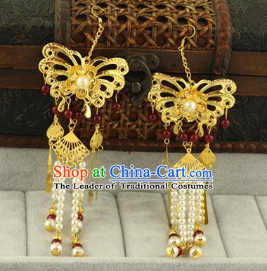 Asian Chinese Traditional Handmade Jewelry Accessories Hanfu Classical Butterfly Tassel Earrings for Women