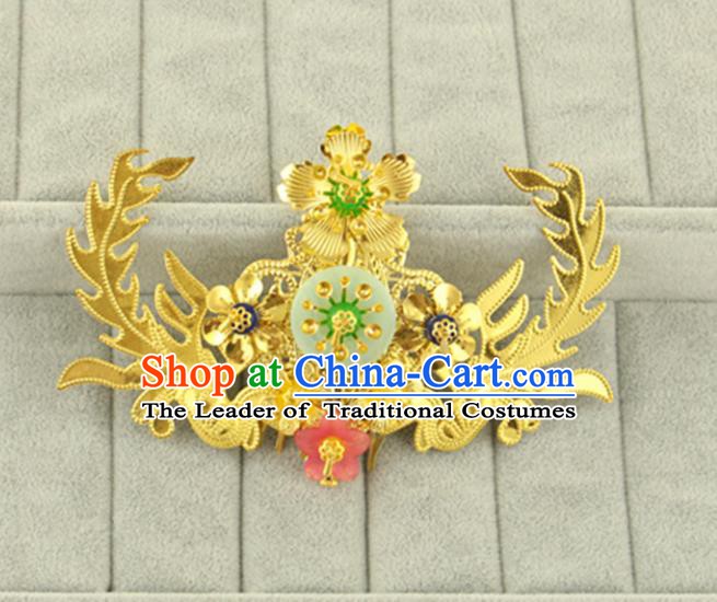 Asian Chinese Handmade Classical Hair Accessories Bride Golden Hair Comb Hanfu Hairpins for Women