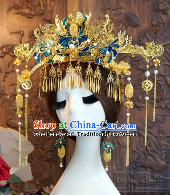 Chinese Handmade Classical Luxurious Hairpins Hair Accessories Ancient Cloisonne Phoenix Coronet for Women