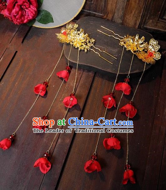 Chinese Ancient Handmade Classical Wedding Hair Accessories Xiuhe Suit Tassel Hairpins for Women