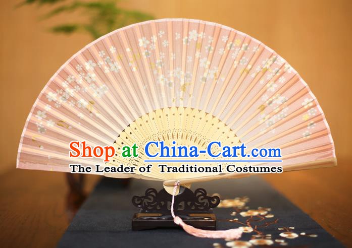 Traditional Chinese Crafts Printing Pink Folding Fan, China Sensu Paper Fans for Women