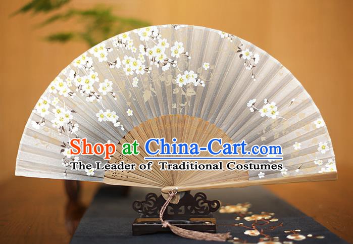 Traditional Chinese Crafts Printing Begonia Grey Folding Fan, China Sensu Paper Fans for Women