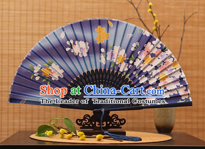 Traditional Chinese Crafts Printing Flowers Navy Folding Fan, China Sensu Paper Fans for Women