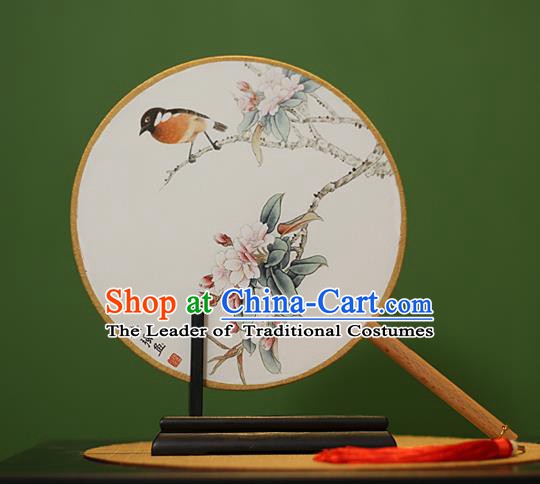 Traditional Chinese Crafts Painting Flowers Bird Rosewood Round Fan, China Palace Fans Princess Silk Circular Fans for Women