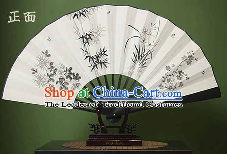 Traditional Chinese Crafts Ink Painting Plum Blossom Orchid Bamboo and Chrysanthemum Folding Fan Paper Fans for Women
