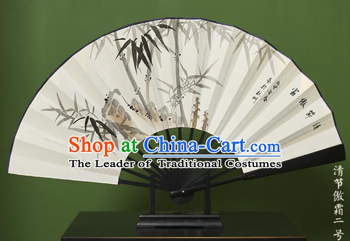 Traditional Chinese Crafts Ink Painting Bamboo Stone Folding Fan Paper Fans for Women
