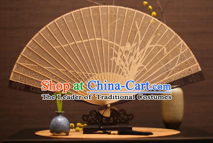 Traditional Chinese Crafts Sandalwood Orchid Folding Fan Sandal Fans for Women
