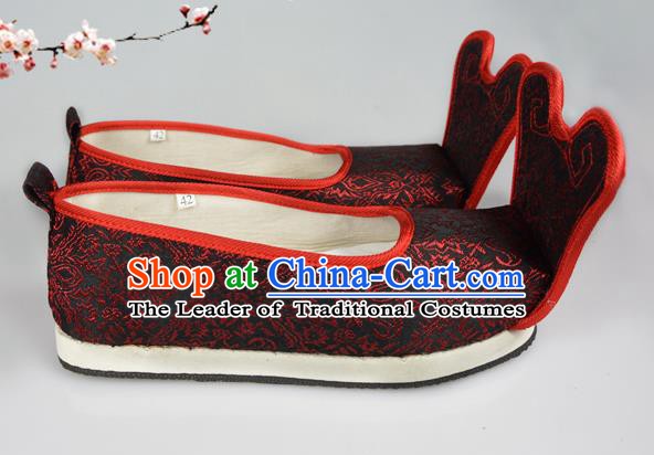 Asian Chinese Wedding Shoes Black Embroidered Shoes, Traditional China Princess Shoes Bride Hanfu Shoes