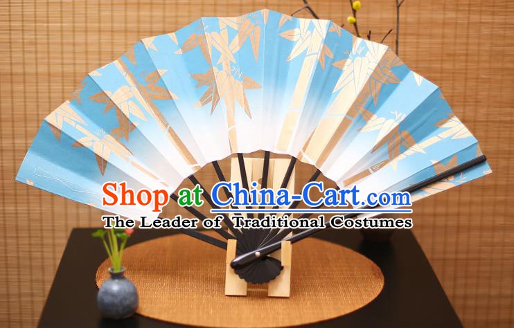Traditional Chinese Crafts Printing Bamboo Blue Paper Folding Fan Sensu Fans for Women