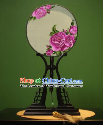 Traditional Chinese Crafts Embroidered Purple Peony Round Fan, China Palace Fans Princess Silk Circular Fans for Women