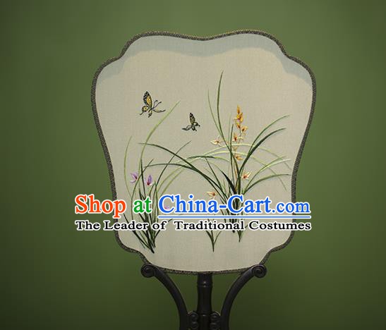 Traditional Chinese Crafts Embroidered Orchid Silk Fan, China Palace Fans Princess Square Fans for Women