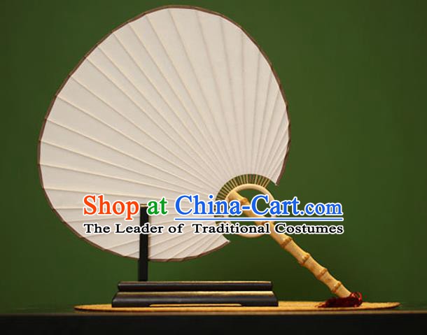 Traditional Chinese Crafts White Xuan Paper Fan, Chinese Art Paper Palace Fans Bamboo Handle Fans for Women