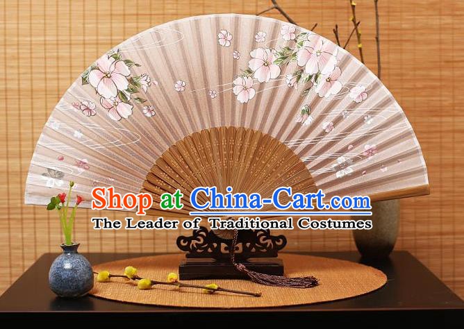 Traditional Chinese Crafts Printing Flowers Pink Folding Fan, China Handmade Bamboo Fans for Women