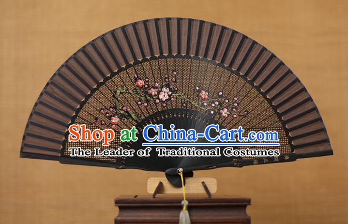 Traditional Chinese Crafts Hand Painting Plum Blossom Folding Fan, China Handmade Silk Fans for Women
