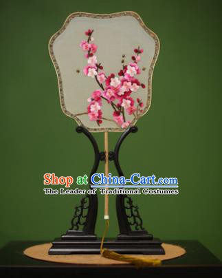 Traditional Chinese Crafts Suzhou Embroidery Silk Fan, China Palace Fans Princess Embroidered Peach Blossom Fans for Women