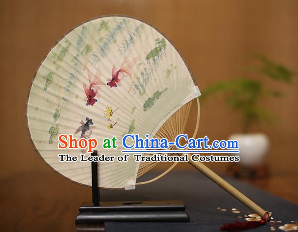 Traditional Chinese Crafts Ink Painting Goldfish Paper Fan, China Palace Fans Princess Round Fans for Women
