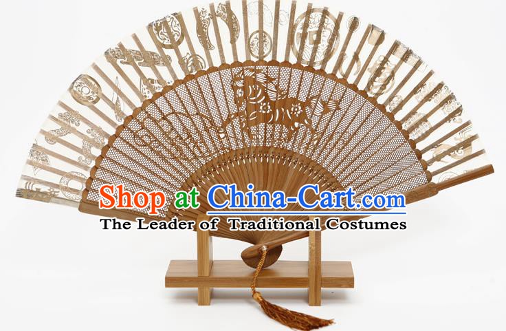 Traditional Chinese Crafts Hollow Out Horse Folding Fan, China Handmade Sandalwood Fans for Women