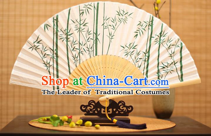 Traditional Chinese Crafts Printing Green Bamboo Folding Fan, China Handmade Classical Fans for Women