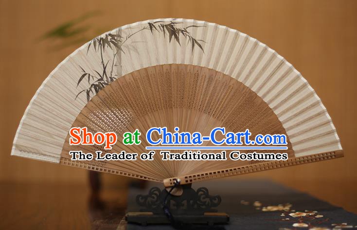 Traditional Chinese Crafts Printing Bamboo Folding Fan, China Handmade Classical Silk Pierced Fans for Women