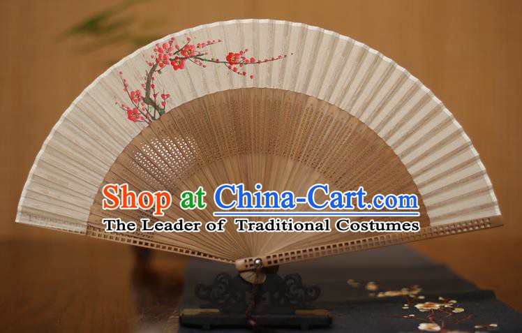 Traditional Chinese Crafts Printing Plum Blossom Folding Fan, China Handmade Classical Silk Pierced Fans for Women