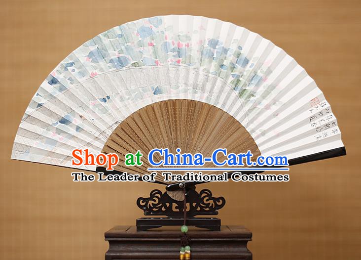 Traditional Chinese Crafts Classical Paper Folding Fan, China Handmade Painting Lotus Flower Fans for Women