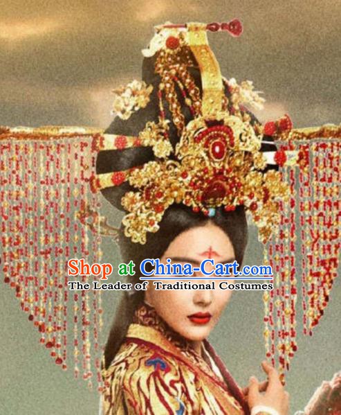 Chinese Ancient Bride Hair Accessories Xiuhe Suit Tassel Phoenix Coronet, China Empress Hairpins Headwear for Women