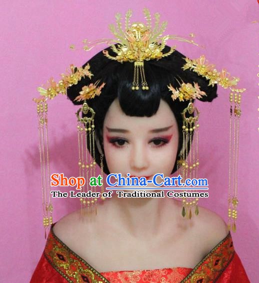 Traditional Chinese Handmade Wedding Hair Accessories Ancient Bride Tassel Hairpins Phoenix Coronet Headwear for Women