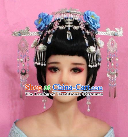 Traditional Chinese Handmade Hair Accessories Ancient Princess Hairpins Tassel Step Shake Phoenix Coronet for Women