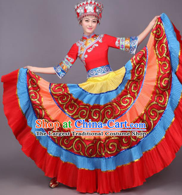 Chinese Traditional Yi Nationality Dance Costume Yao Minority Folk Dance Dress for Women
