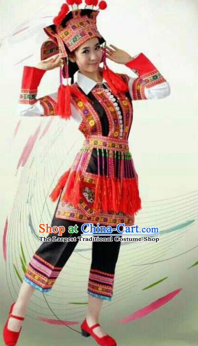 Chinese Traditional Yi Nationality Costume Folk Dance Ethnic Red Clothing for Women
