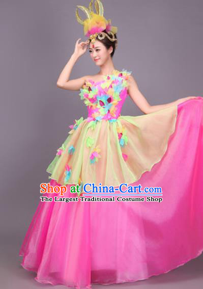 Professional Opening Dance Costume Stage Performance Modern Dance Rosy Bubble Dress for Women